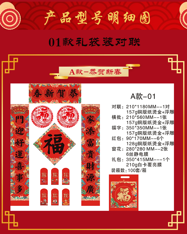 "Generations of Good Fortune Couplet Gift Pack, embossed and relief couplet Gift Box set. detail image 14