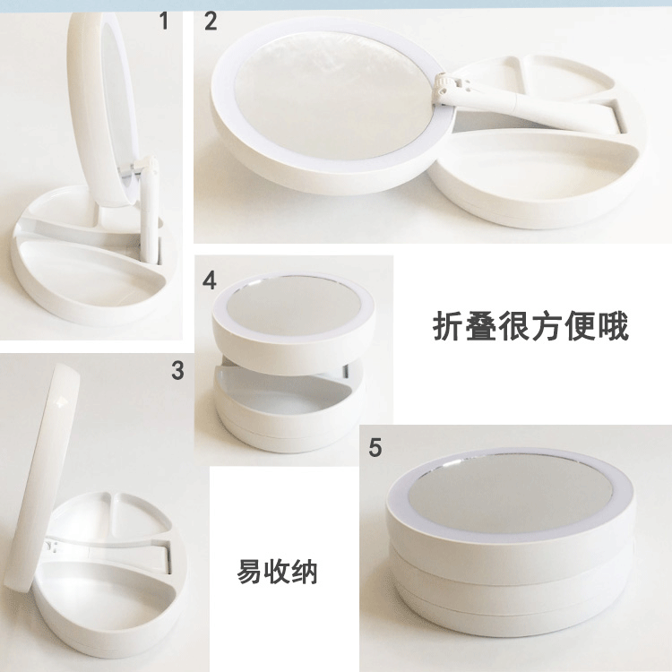 led折叠化妆镜USB带灯台式便携梳妆镜子美颜补光双面放大随身镜子详情图12