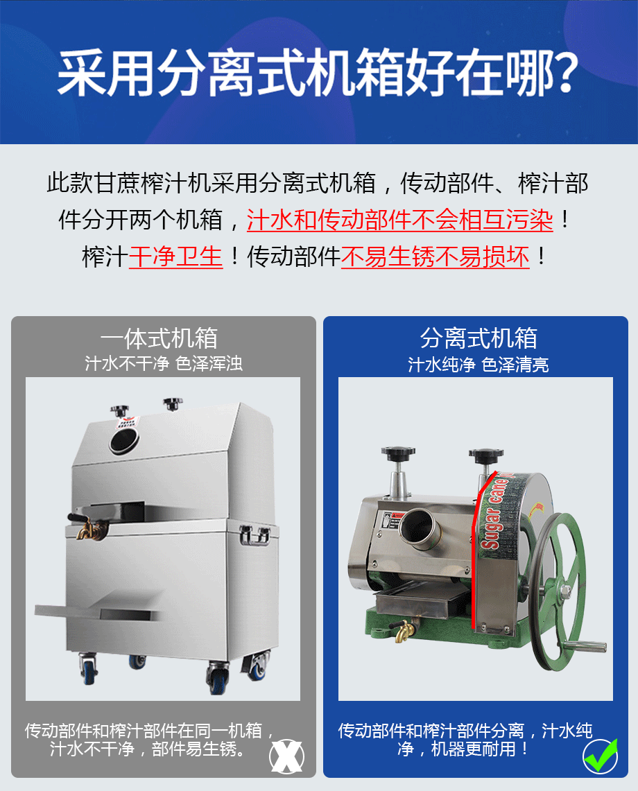 Small commercial hand-cranked sugarcane juice separator, household manual sugarcane juicer, sugarcane juice press for street vending detail image 5