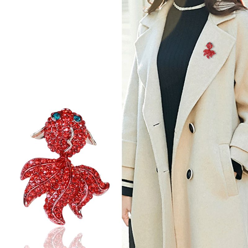 Direct diamond red koi fish brooch