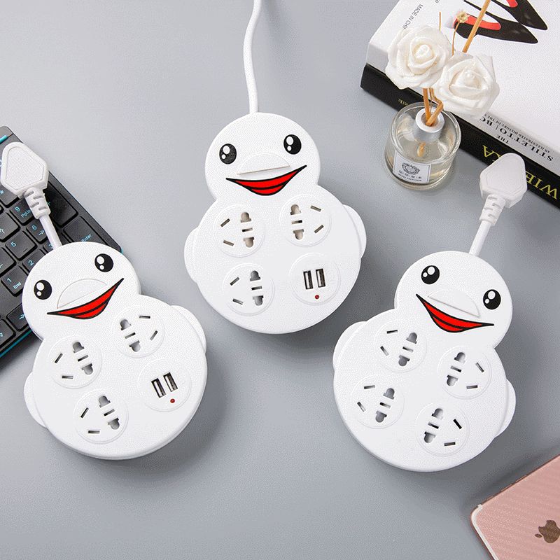 Cute mini white cartoon power strip, smart and creative usb panel power strip, home charging power strip