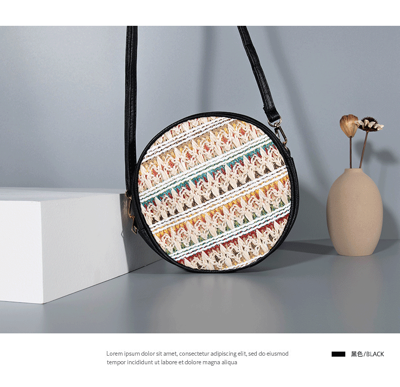 国潮跨境PP草编单肩包女春夏新款女士斜挎包简约批发圆包女包包详情16