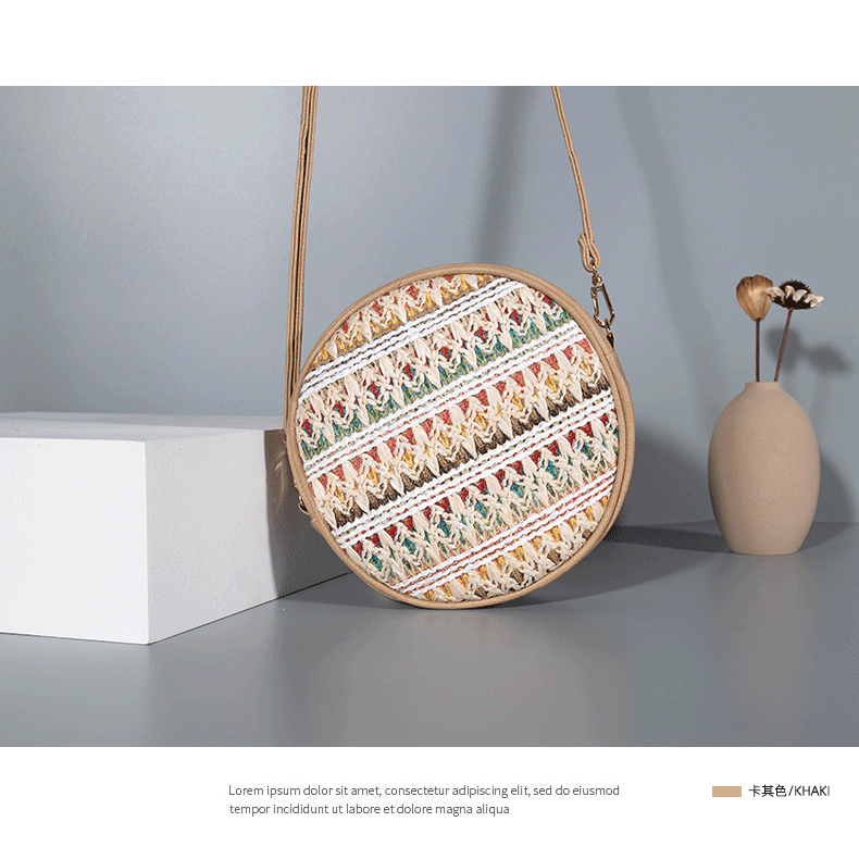 国潮跨境PP草编单肩包女春夏新款女士斜挎包简约批发圆包女包包详情15