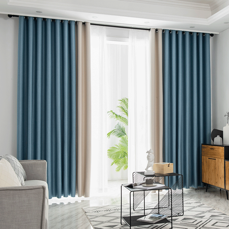 Double-Sided Linen Curtain Simple Splicing Blackout Curtain Bedroom Living Room Splicing Curtain Finished details Picture