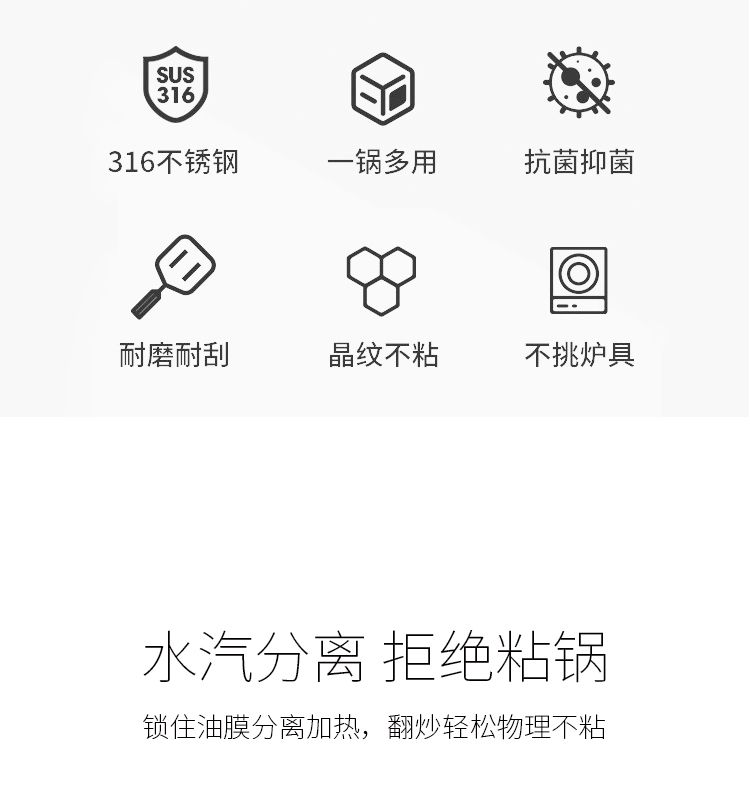 C&E創(chuàng)藝鍋具8件套316不銹鋼煎鍋炒鍋奶鍋湯鍋廚房家用多功能不粘鍋商務(wù)送禮活動福利簡約電磁爐煤氣灶明火灶通用廚房用品詳情9