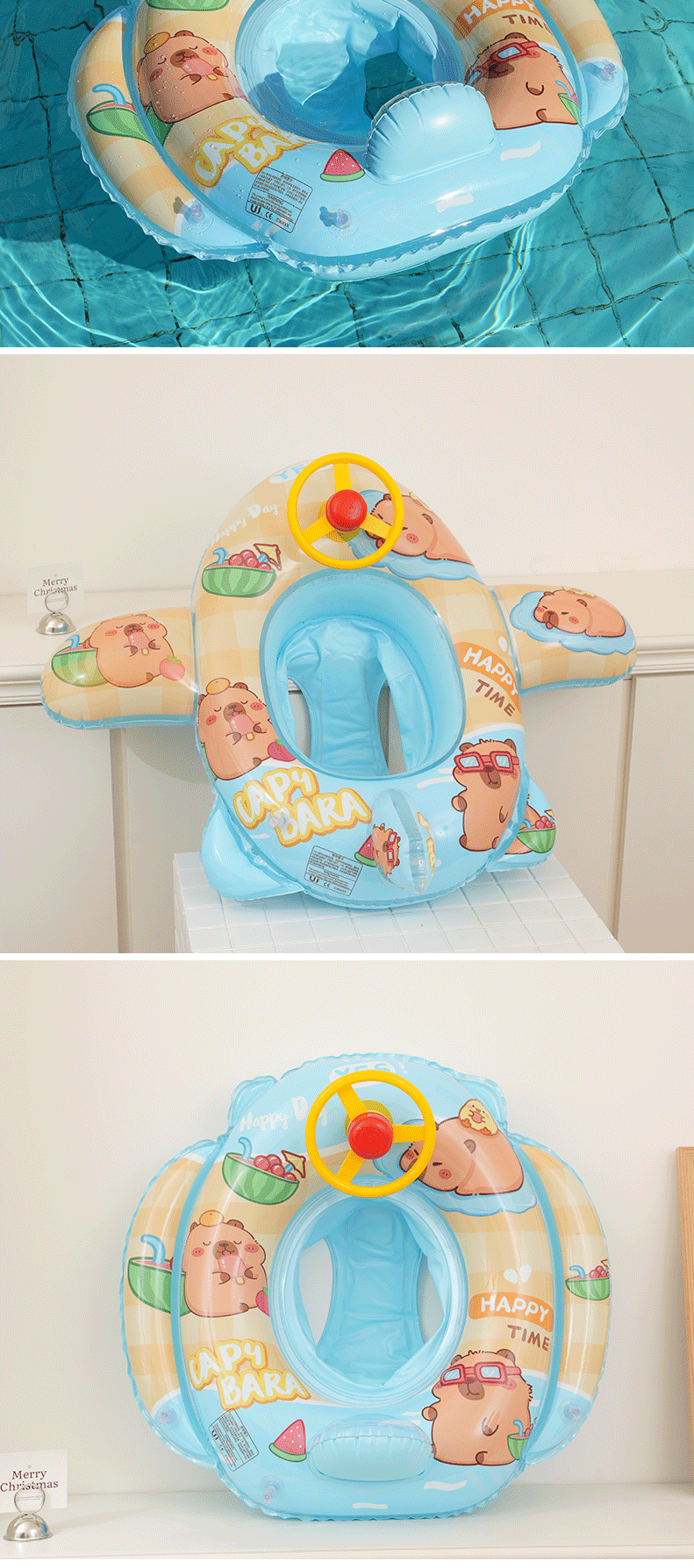 New aircraft, boat, capybara, children's seat, inflatable swimming ring, water play toy with steering wheel, swimming ring pic 7