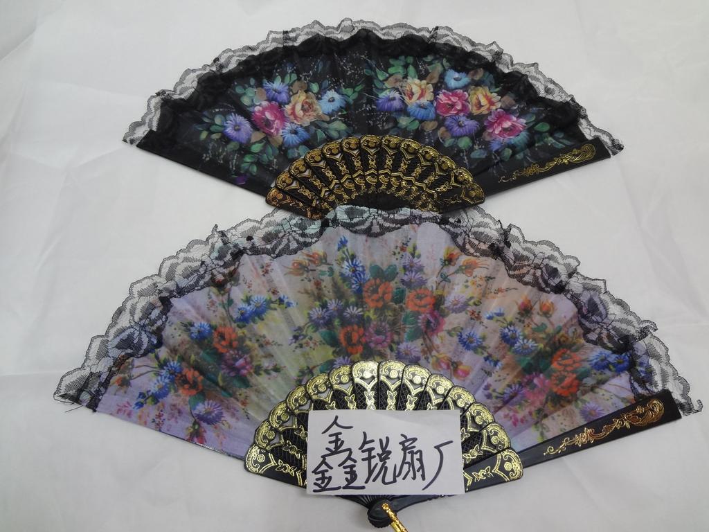 Custom Advertising Fan Black Rod Lace Fan White Rod Lace Fan Report Factory Direct Sales details Picture