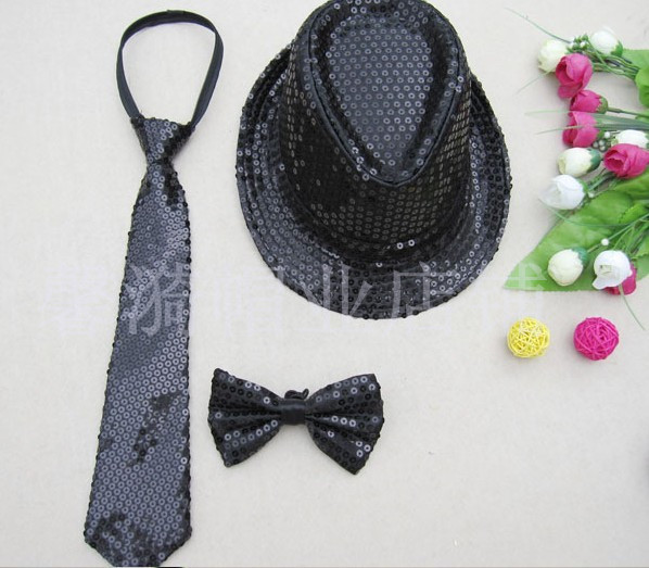 亮片珠片亮片帽子领结领带儿童成人表演领结晚会蝴蝶结LED优惠批