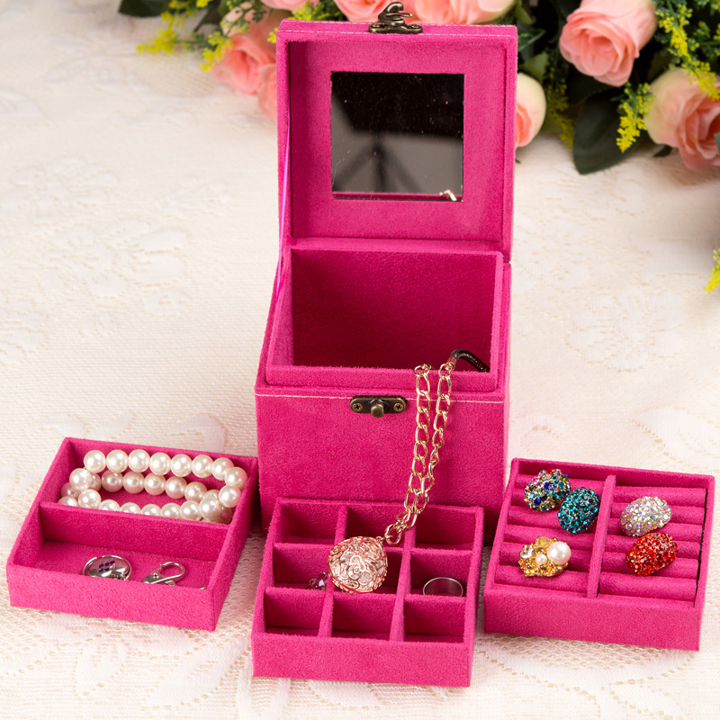 GUANYA velvet inner three-layer jewelry box, available in multiple colors, square three-layer jewelry box