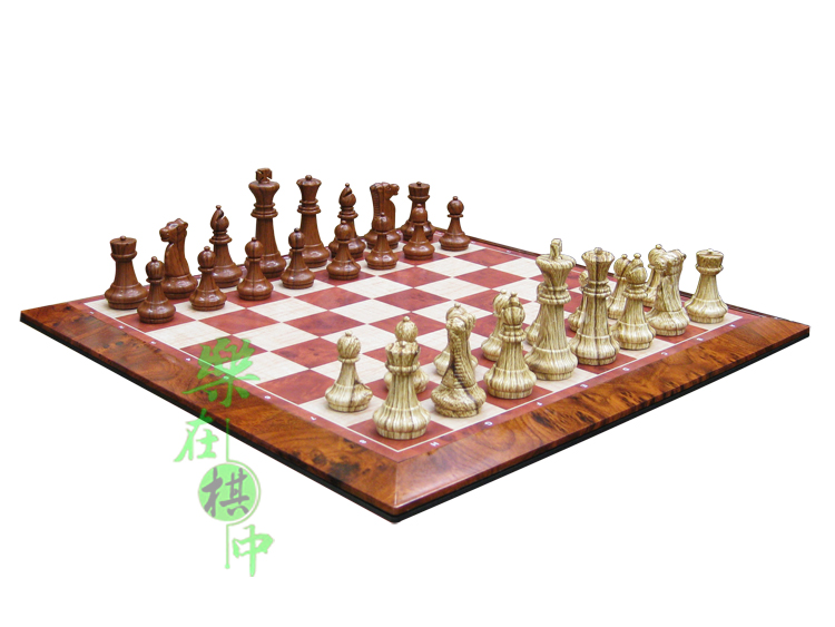 大号磁性国际象棋塑料水印仿桃木纹棋盘高分子树脂棋子