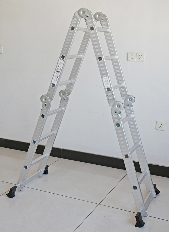 加厚伸缩钢管梯折迭铝合金梯子人字4X4 大关节多功能梯子