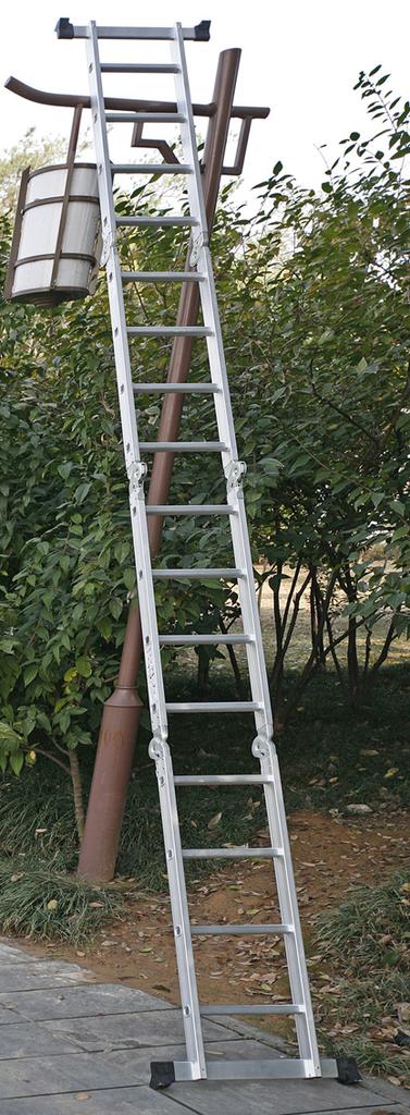 加厚伸缩钢管梯折迭铝合金梯子人字4X4 大关节多功能梯子细节图