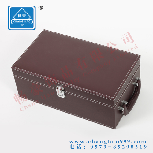 Coffee PU double red wine box, high-grade red wine packing gift box. Fine craft leather case, customize your LOGO for free thumbnail