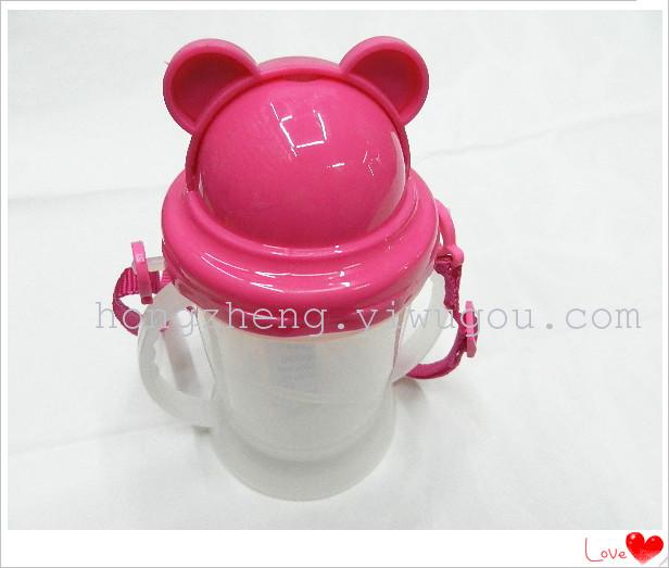 Children's water bottle, cartoon water bottle, plastic water bottle, transparent water bottle, double-handled water bottle with straw, portable water bottle Specification drawing