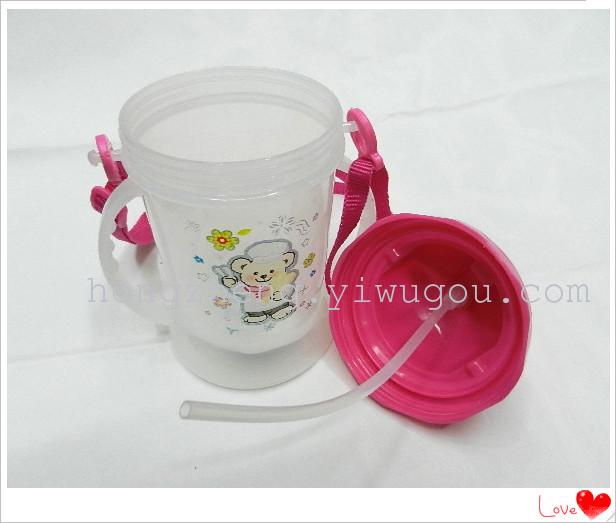 Children's water bottle, cartoon water bottle, plastic water bottle, transparent water bottle, double-handled water bottle with straw, portable water bottle Application Scenario
