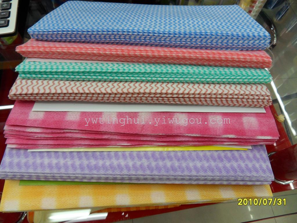Thickened non-woven fabric rags that absorb water and do not shed fibers are used for cleaning floors, furniture, tables and glass