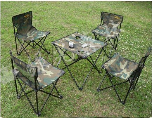 户外家具迷彩烧烤折叠桌椅五件套自驾游休闲便便携式野餐桌椅套装图