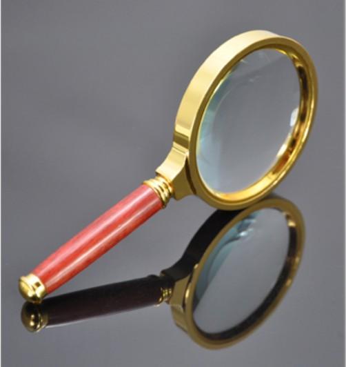 镀铜手持式仿红木手柄放大镜红木80MM直径
