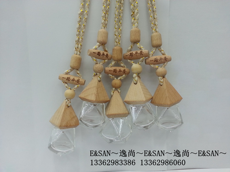 8ML菱形瓶汽车挂件/香水瓶/玻璃瓶/空瓶子/木头挂件产品图