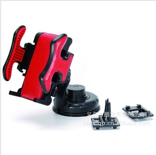 厂家直销 汽车手机支架三合一红色皮革通用吸盘车载手机架