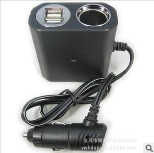 车载点烟器车用电源分支器一拖三双USB点烟器W-023