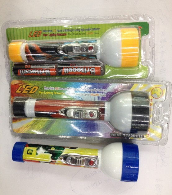 Pocket plastic flashlight, 6 1-card single card, Obama animal building, euro dollar printed, exported to Africa, 2AA battery Specification image