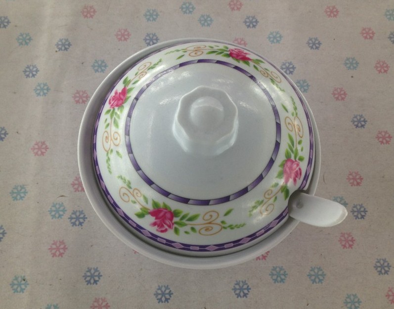 Melamine sugar bowl melamine sugar bowl with cover and spoon bowl imitation porcelain tableware melamine tableware thumbnail