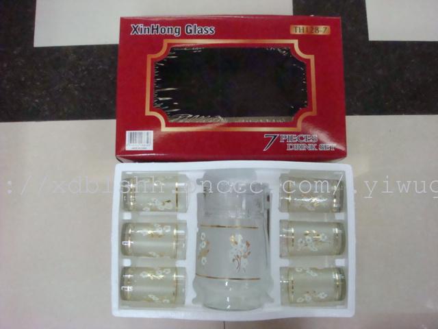 厂家批发玻璃杯6杯1壶7件套印花四色玻璃杯套装玻璃杯水杯产品图