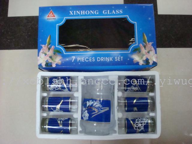 厂家批发玻璃杯6杯1壶7件套印花四色玻璃杯套装玻璃杯水杯细节图