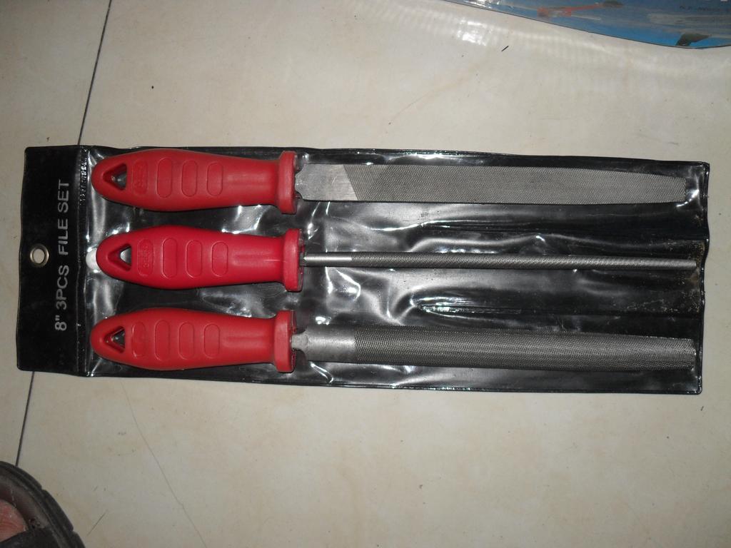 3PC steel file, 3PC woodworking file, bagged, plastic handle available in multiple colors