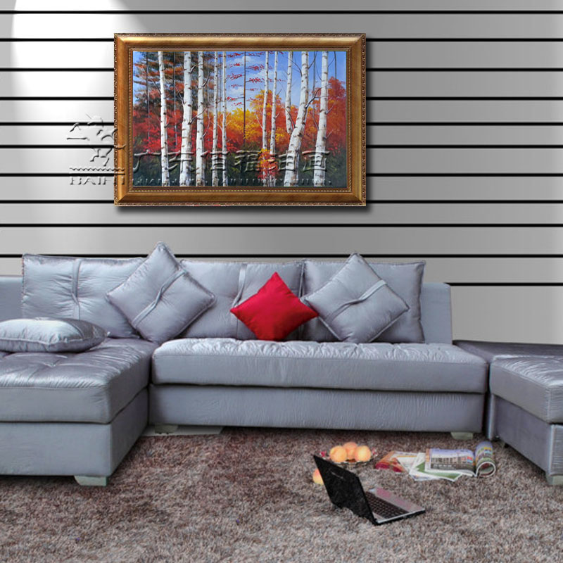 油画 手绘风景油画 白桦林沙发背景油画 房间客厅装饰画产品图