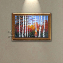 油画 手绘风景油画 白桦林沙发背景油画 房间客厅装饰画