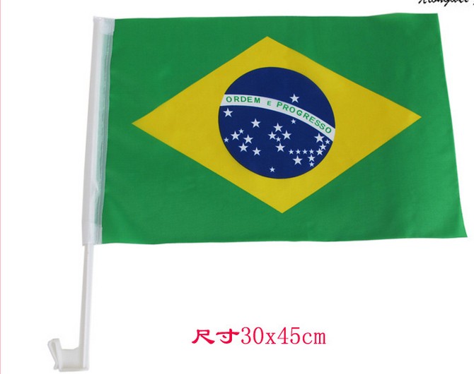 巴西车旗涤纶布色丁布车旗 车载巴西国旗 装饰用旗