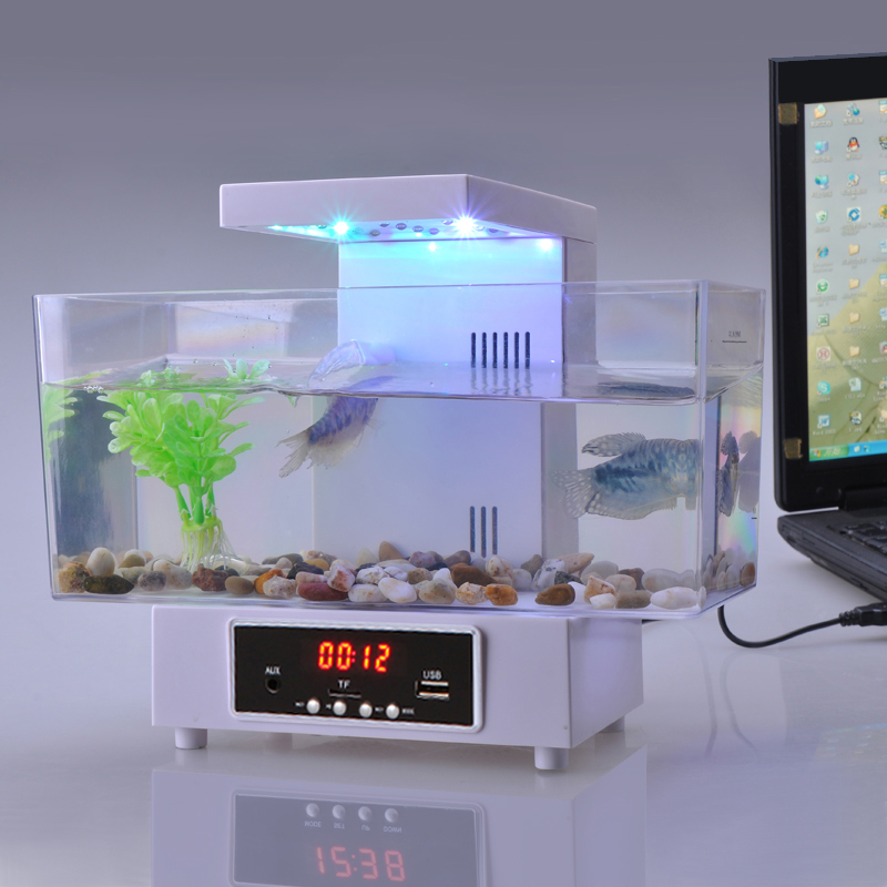 迷你鱼缸 迷你水族箱 USB水族箱 插卡音箱带收音机