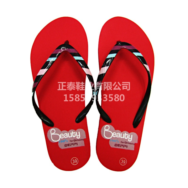 定制防滑耐磨红色贴膜带女士PE人字拖