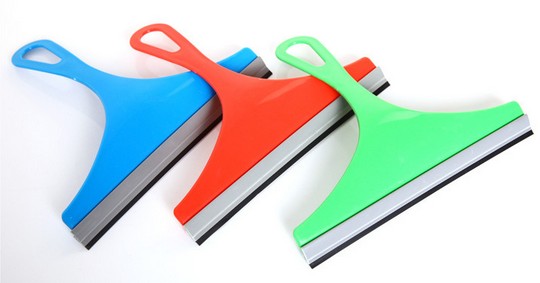 A great home helper - candy-colored glass cleaner, bathroom wall cleaner, and window glass scraper