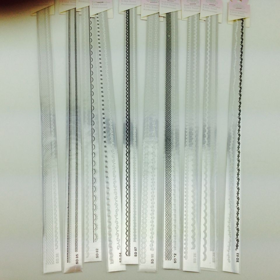 Long lace nail art decals are convenient and won't hurt your hands. They come with adhesive and are available for wholesale