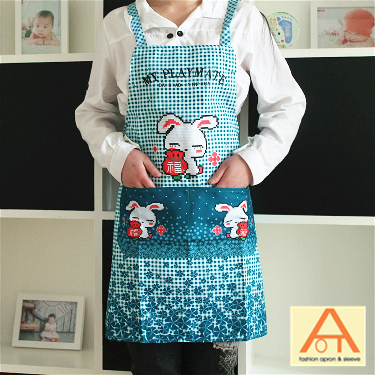 幸福兔围裙 桃皮绒厚款围裙细节图