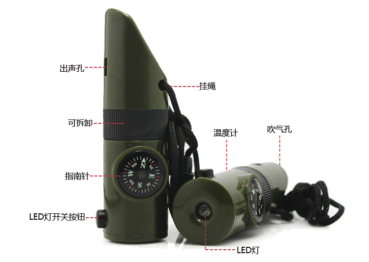 7-In-1 Multi-Function Whistle Compass Thermometer H7-1 details Picture