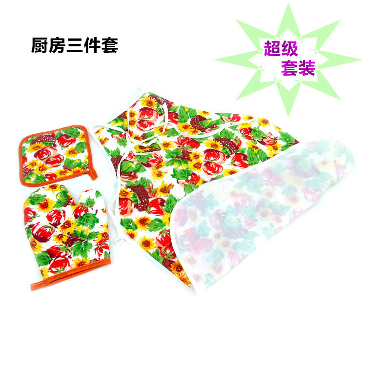 Kitchen Three-Piece Apron Microwave Gloves Thickened Pan Mat Heat Insulation Gloves Heat Insulation Mat details Picture