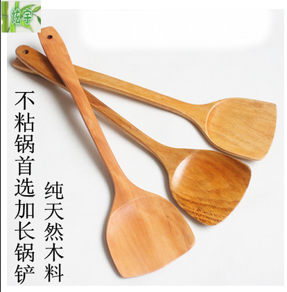 厨房不粘锅必备纯天然木铲 加长手柄防烫绿色环保锅铲勺子产品图