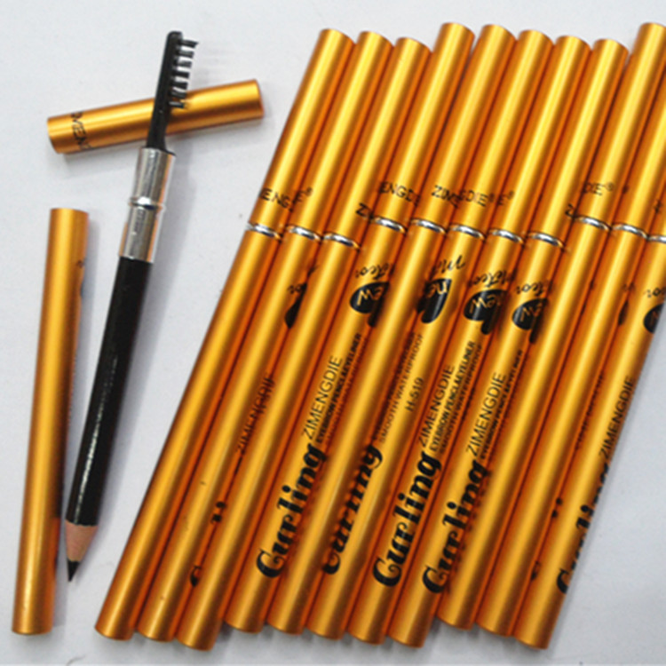 Gold aluminum case eyebrow pencil with brow comb eyebrow pencil eyeliner waterproof durable eyebrow pencil