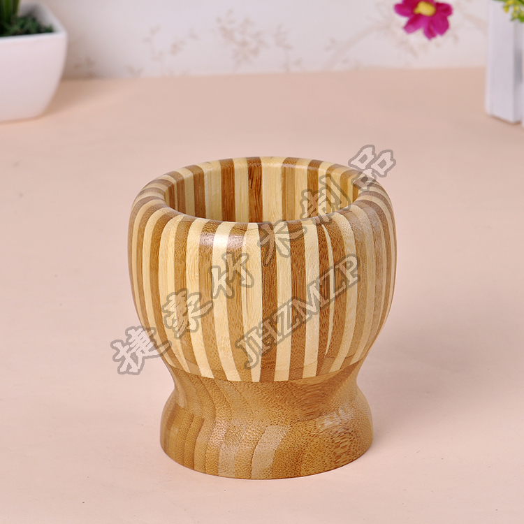 手工小斑马中号竹工艺蒜钵家用竹质蒜钵捣蒜器产品图