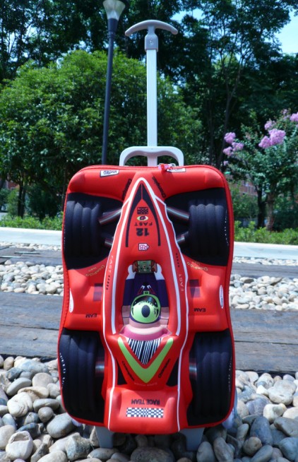 3D立体EVA爬楼梯轮儿童拉杆箱 硬壳压膜书包旅行箱红色赛车