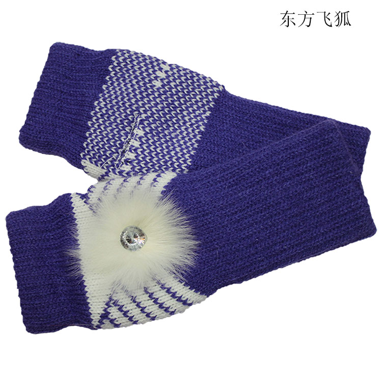 最新款韩版腈纶毛线针织提花加厚无指保暖手套 方便电脑打字产品图