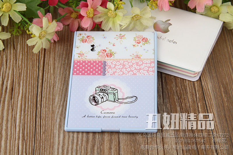 Cartoon rectangular make-up mirror ultra-thin folding mirror flip side table mirror portable dressing mirror plastic mirror