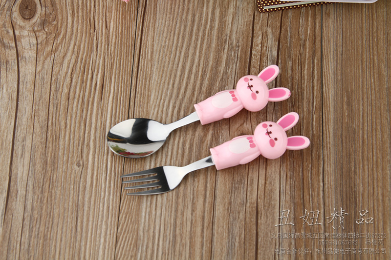 Small white Rabbit handle soup ladle stainless steel soup ladle knife and fork two-piece set of cartoon tableware two-piece set thumbnail