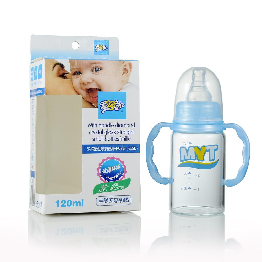 PJZ-4121 120ML有柄晶钻玻璃直身标口小奶瓶