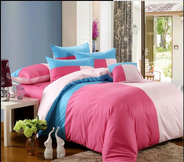 All-cotton active solid color three-color patchwork four-piece set, pure cotton simple and fashionable details Picture