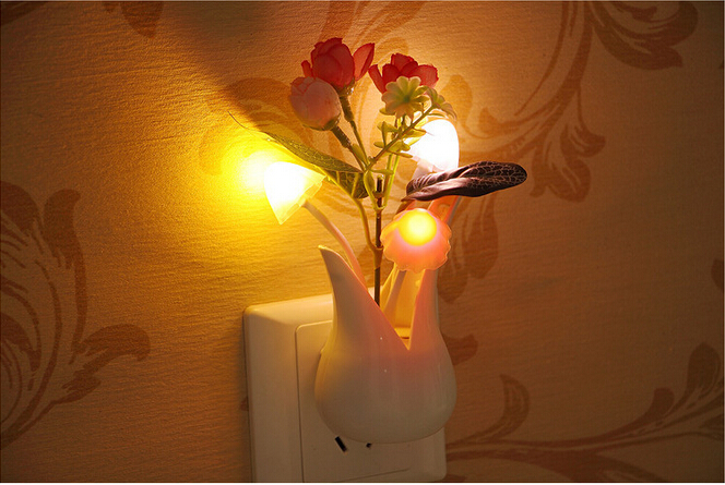 花瓶玫瑰感应灯 梦幻蘑菇灯 七彩小夜灯 光控LED小夜灯